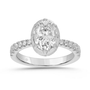 14K WHITE GOLD 2 1/2CT ROUND/OVAL DIAMOND LADIES RING (CENTER STONE OVAL DIAMOND 2CT)