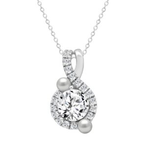 14K WHITE GOLD 1 1/4CT ROUND/PEARL DIAMOND LADIES PENDANT WITH CHAIN
