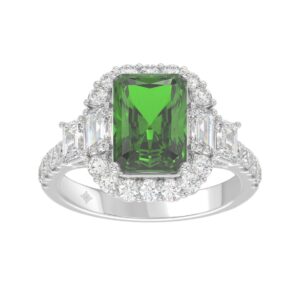 14K WHITE GOLD 4 1/2CT ROUND/EMERALD DIAMOND LADIES RING (CENTER STONE GREEN EMERALD DIAMOND 3CT)