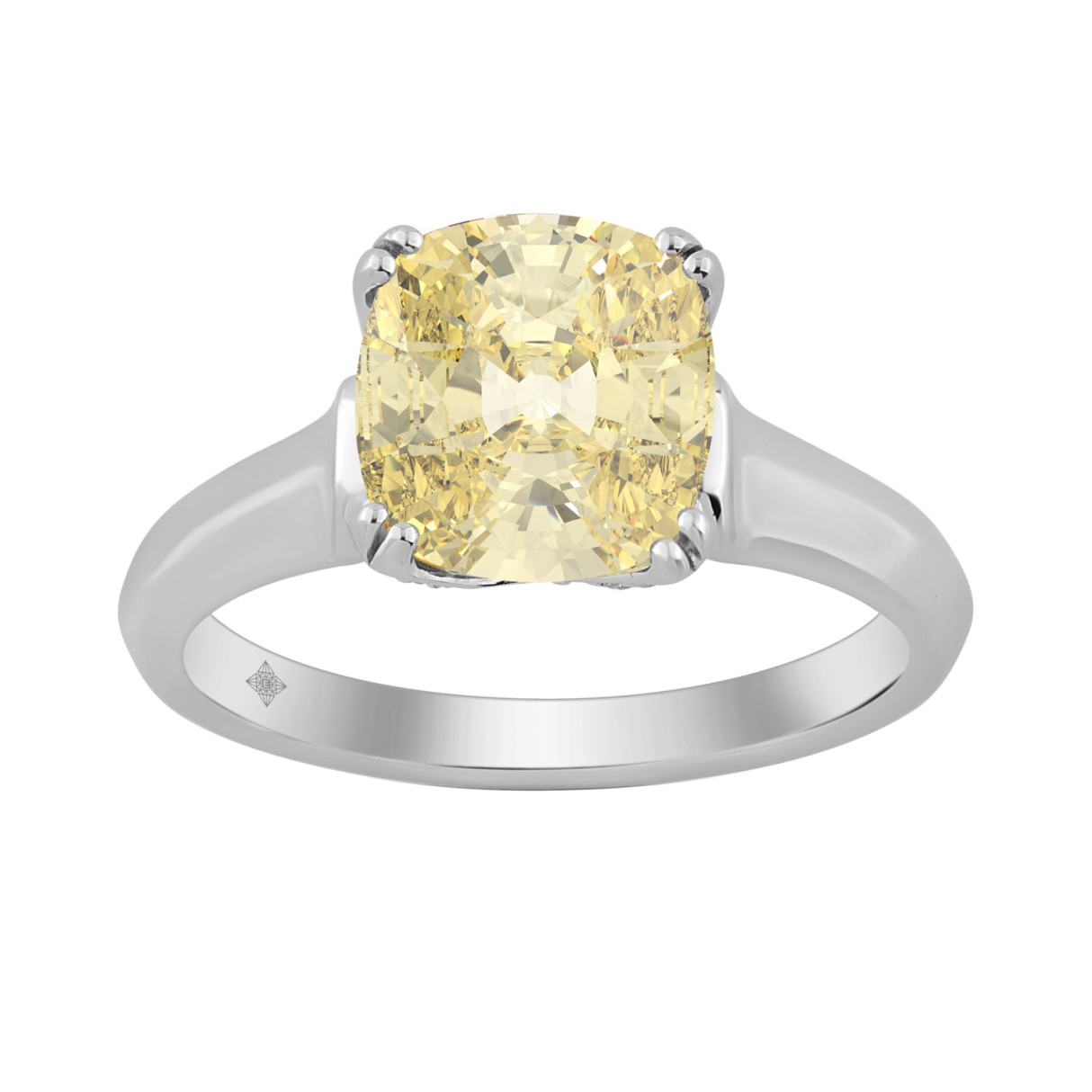 EC-133789W-1214x1214.jpg 14K WHITE GOLD 3 1/4CT ROUND/YELLOW CUSHION DIAMOND LADIES RING (CENTER STONE YELLOW CUSHION DIAMOND 3CT) - Image 1
