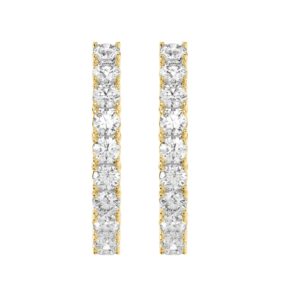 LADIES HOOP EARRINGS 7CT ROUND DIAMOND 14K YELLOW GOLD