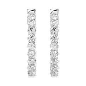 LADIES HOOP EARRINGS 3CT ROUND DIAMOND 14K WHITE GOLD